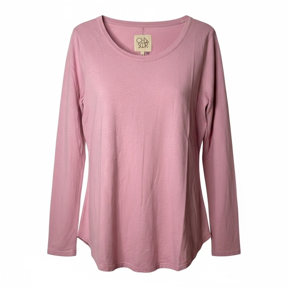 Chaser Womens Pink Long‎ Sleeve Scoop Neck Cotton Tee CW7911 Frenchy Size Medium